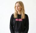 Art. 31 -  FELPA CROP DONNA NERA STAMPA FUXSIA