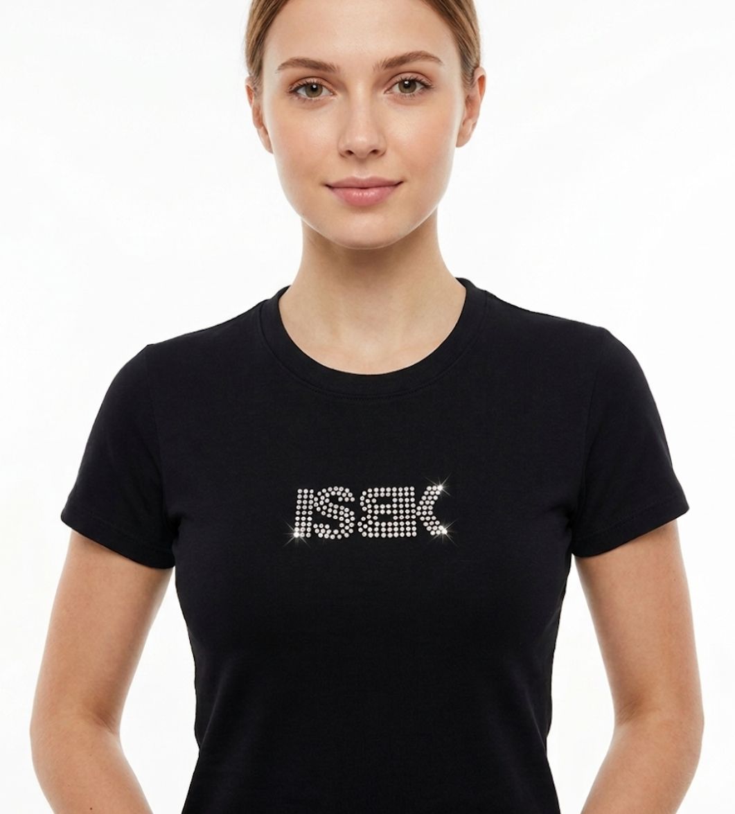 Art. 32 -  T-SHIRT Donna Nero strass bianchi